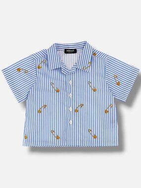 Versace Baby Boy's Blue Striped Medusa Pin Poplin T-Shirt Size 12M